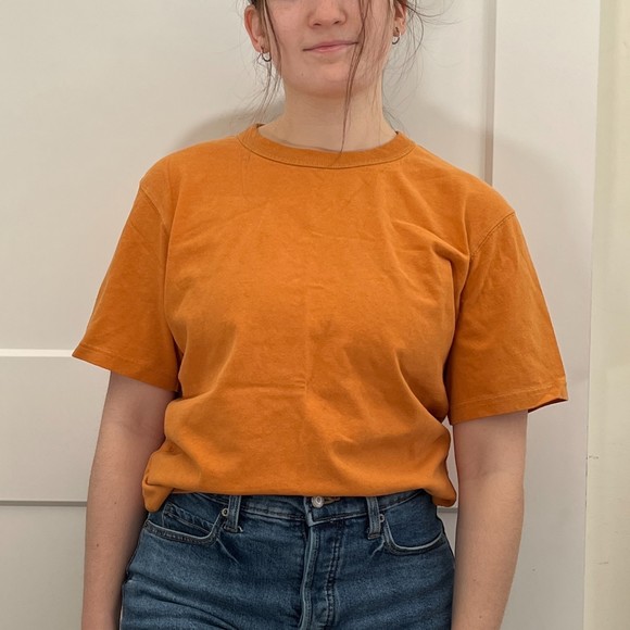 Uniqlo U Classic 100% Cotton Orange Crew Neck Size Small - Picture 1 of 6